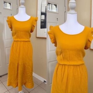 Indigo Rose Mustard 100% Cotton Midi Dress Size 2X